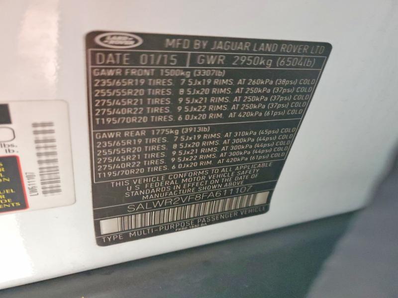 SALWR2VF8FA611107 2015 Land Rover Range Rover photo no. 12