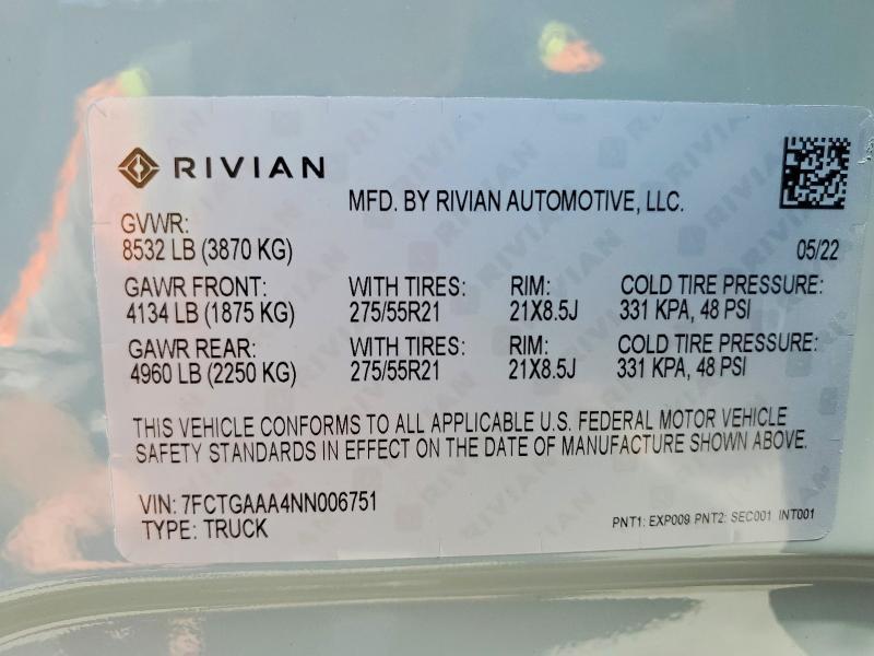 7FCTGAAA4NN006751 2022 Rivian R1T photo no. 12