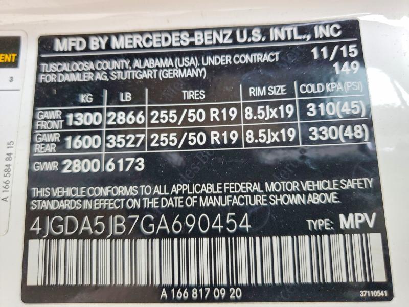 4JGDA5JB7GA690454 2016 Mercedes-Benz GLE-Class photo no. 13