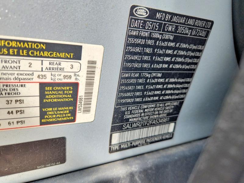 SALWR2TF2FA534981 2015 Land Rover Range Rover photo no. 13