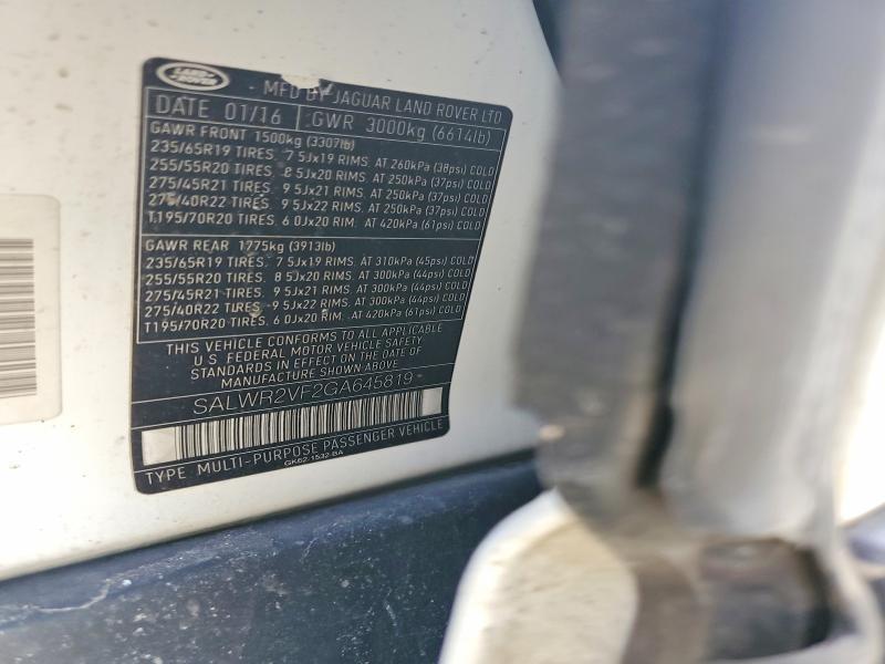 SALWR2VF2GA645819 2016 Land Rover Range Rover photo no. 12