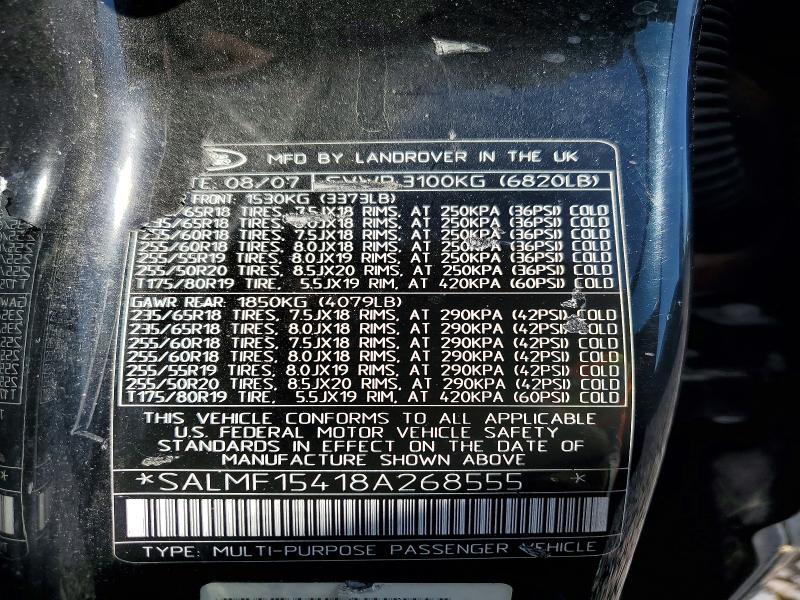 SALMF15418A268555 2008 Land Rover Range Rover photo no. 12