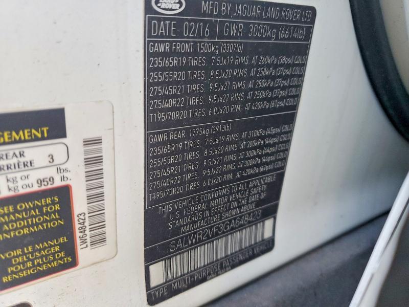SALWR2VF3GA648423 2016 Land Rover Range Rover photo no. 13