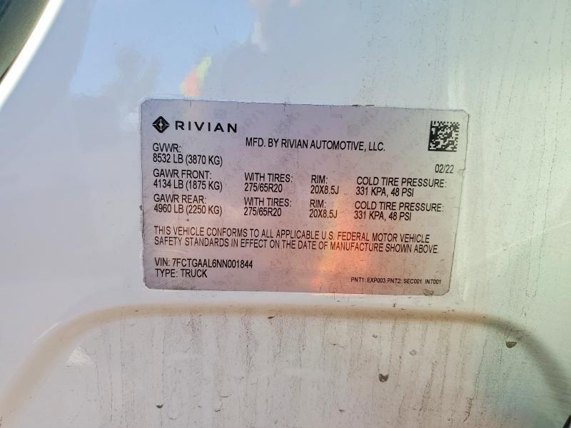 7FCTGAAL6NN001844 2022 Rivian R1T photo no. 12