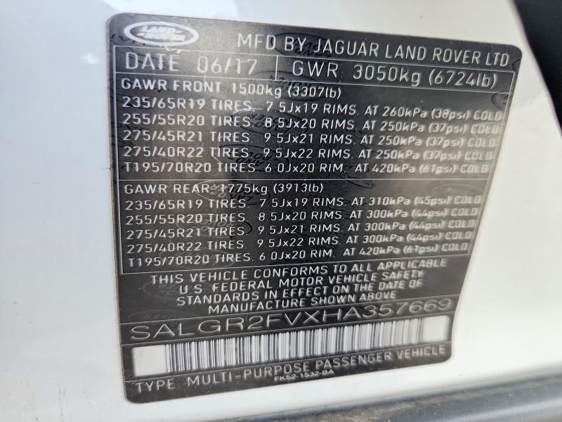 SALGR2FVXHA357669 2017 Land Rover Range Rover photo no. 12