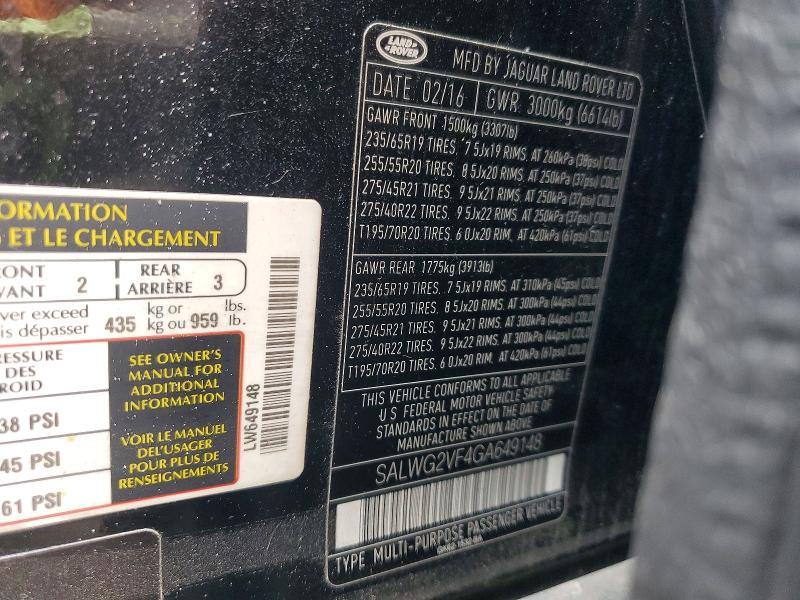 SALWG2VF4GA649148 2016 Land Rover Range Rover photo no. 12