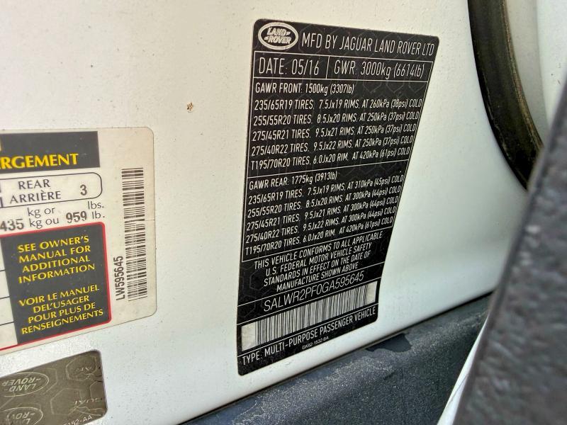 SALWR2PF0GA595645 2016 Land Rover Range Rover photo no. 10