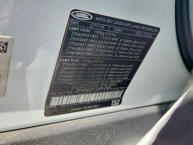 SALWR2RK4KA816876 2019 Land Rover Range Rover photo no. 12
