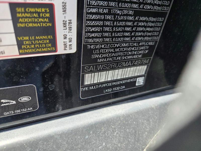 SALWS2RU2MA749784 2021 Land Rover Range Rover photo no. 10