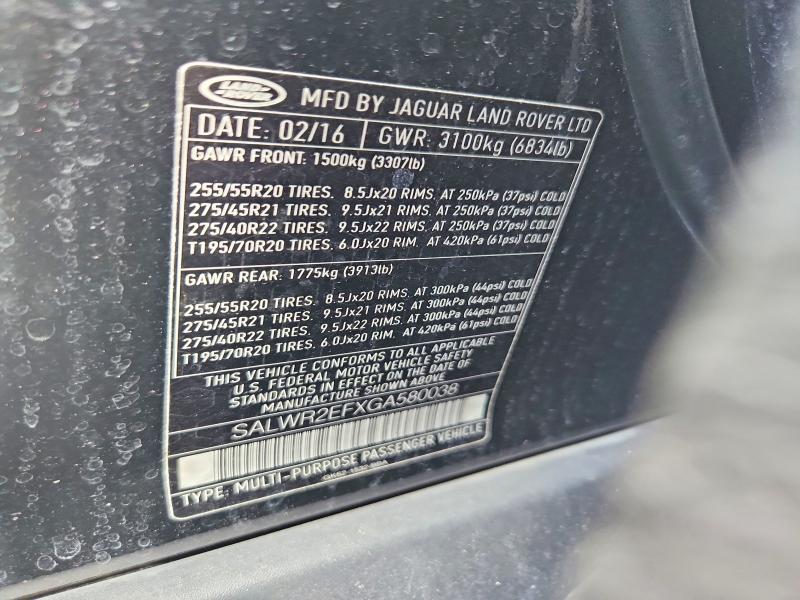 SALWR2EFXGA580038 2016 Land Rover Range Rover photo no. 14