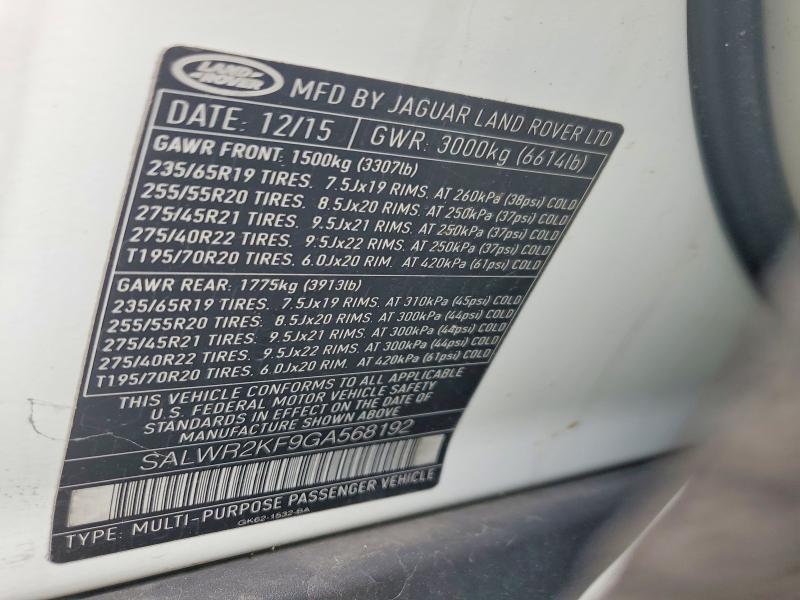 SALWR2KF9GA568192 2016 Land Rover Range Rover photo no. 13
