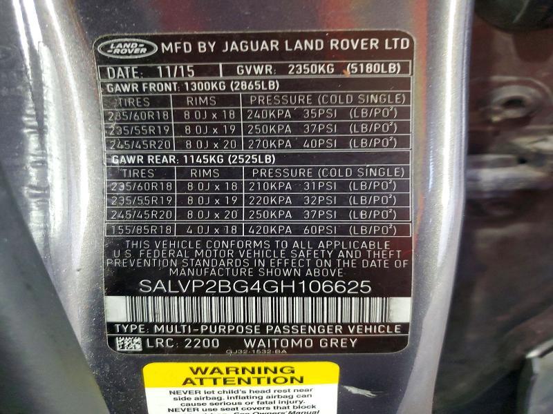 SALVP2BG4GH106625 2016 Land Rover Range Rover photo no. 13