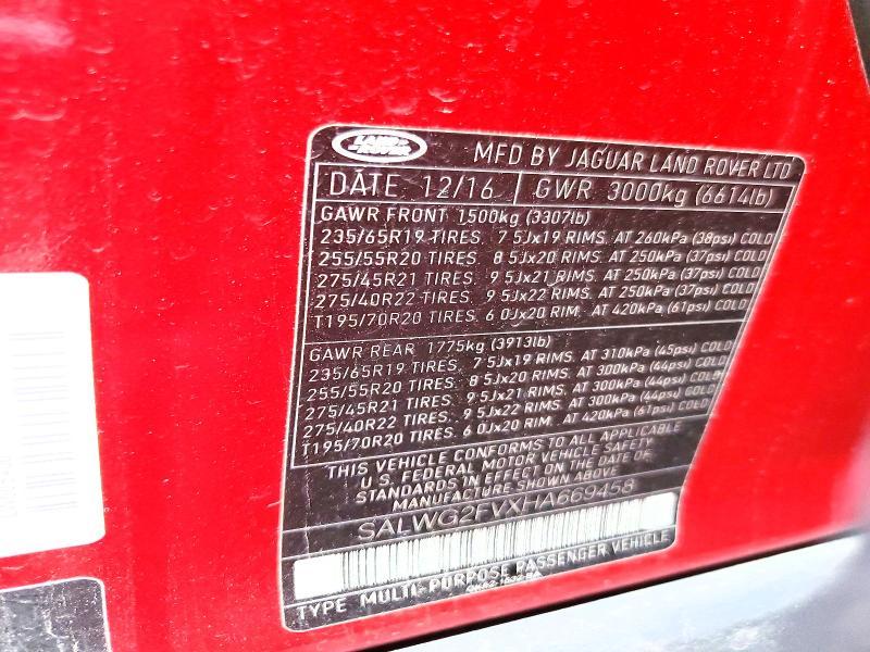 SALWG2FVXHA669458 2017 Land Rover Range Rover photo no. 12