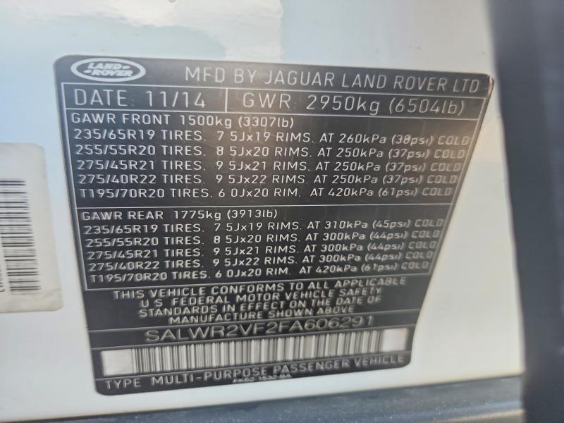 SALWR2VF2FA606291 2015 Land Rover Range Rover photo no. 13