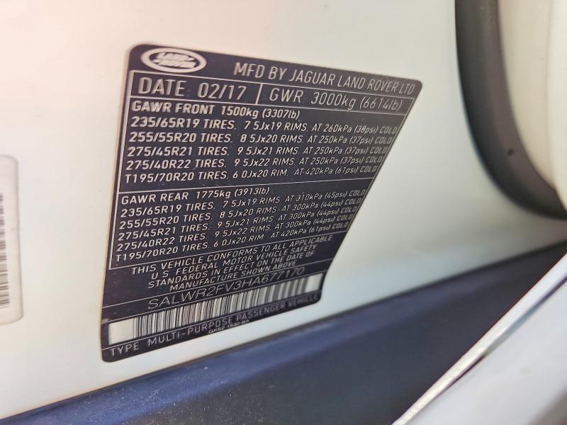 2017 Land Rover Range Rover — VIN SALWR2FV3HA677170, şəkil 13