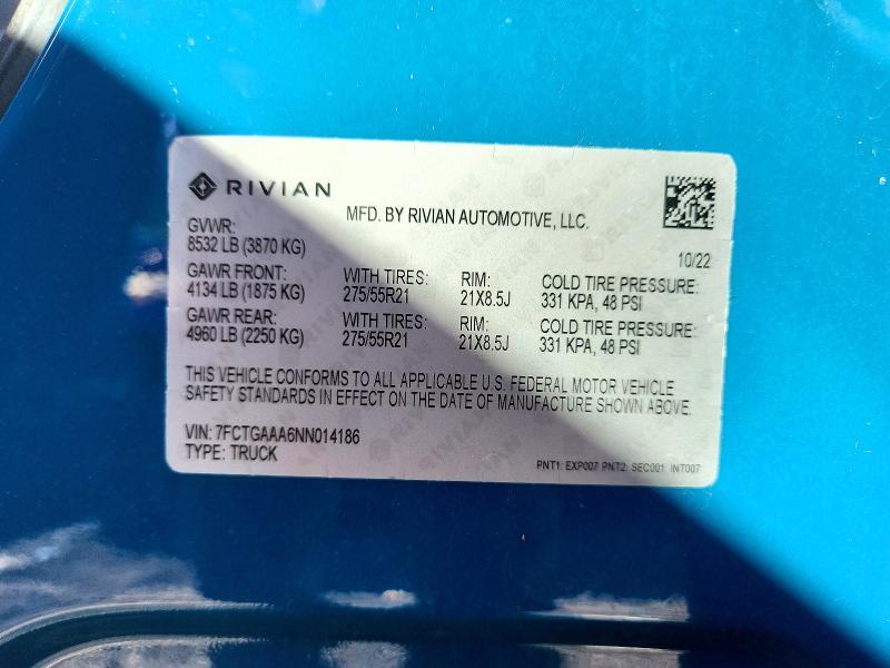 7FCTGAAA6NN014186 2022 Rivian R1T photo no. 12