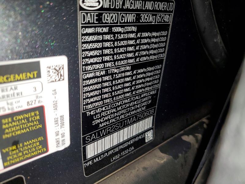 SALWR2SU1MA750608 2021 Land Rover Range Rover photo no. 13