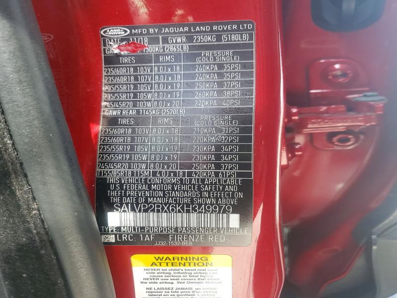 SALVP2RX6KH349979 2019 Land Rover Range Rover photo no. 12