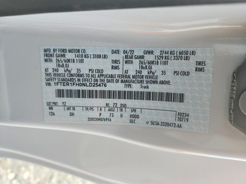 2022 Ford Ranger — VIN 1FTER1FH0NLD25476, şəkil 12