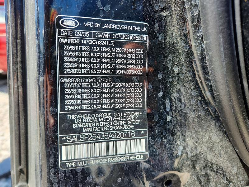 SALSF25436A920716 2006 Land Rover Range Rover photo no. 13