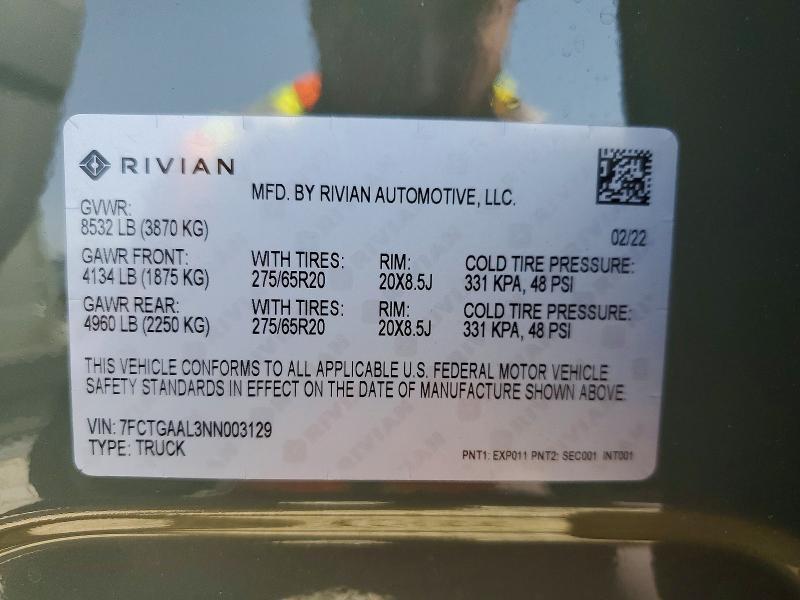 7FCTGAAL3NN003129 2022 Rivian R1T photo no. 12