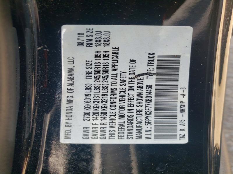 5FPYK3F77KB014458 2019 Honda Ridgeline photo no. 12