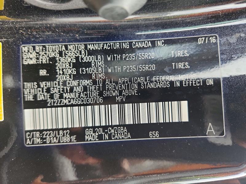 2T2ZZMCA6GC030706 2016 Lexus RX photo no. 12