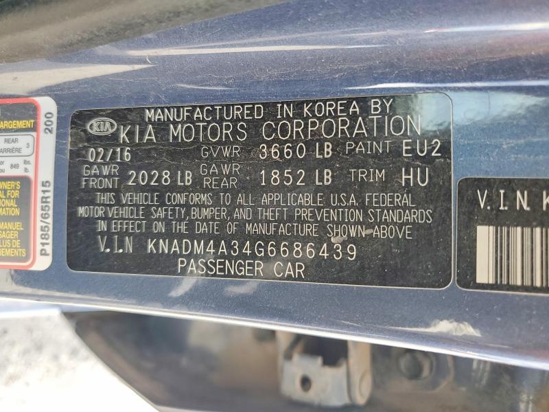 KNADM4A34G6686439 2016 KIA Rio photo no. 12