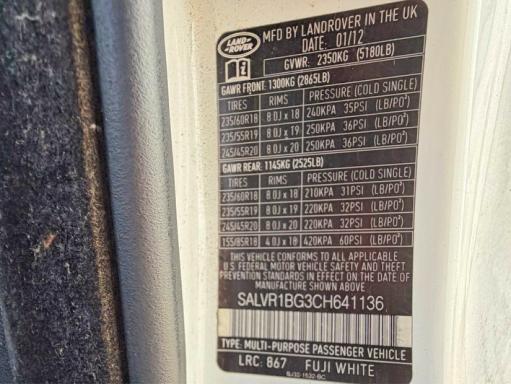 SALVR1BG3CH641136 2012 Land Rover Range Rover photo no. 10
