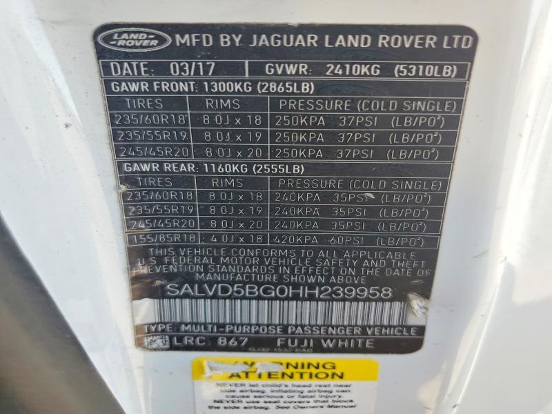 SALVD5BG0HH239958 2017 Land Rover Range Rover photo no. 12