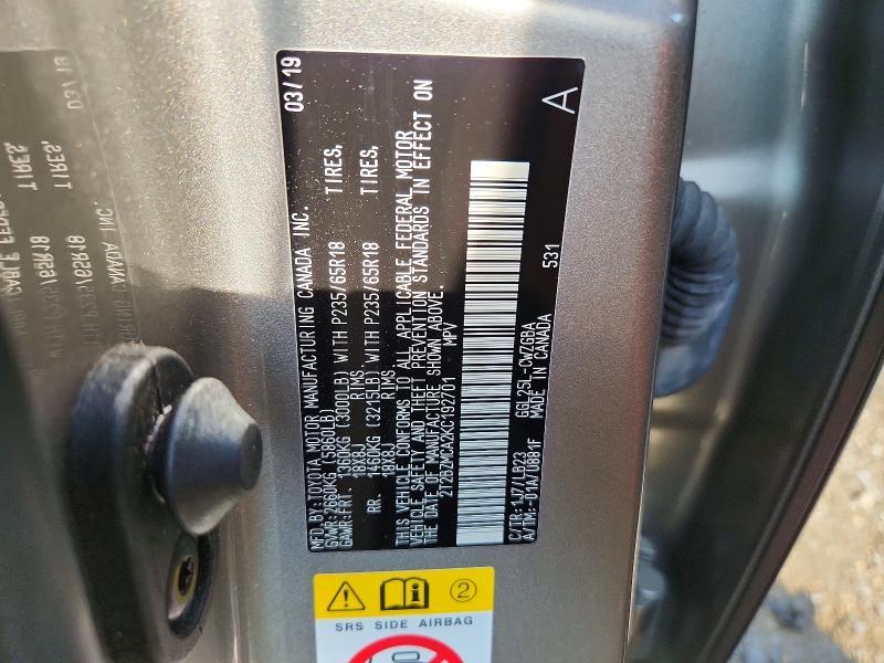 2019 Lexus RX — VIN 2T2BZMCA2KC192701, şəkil 13