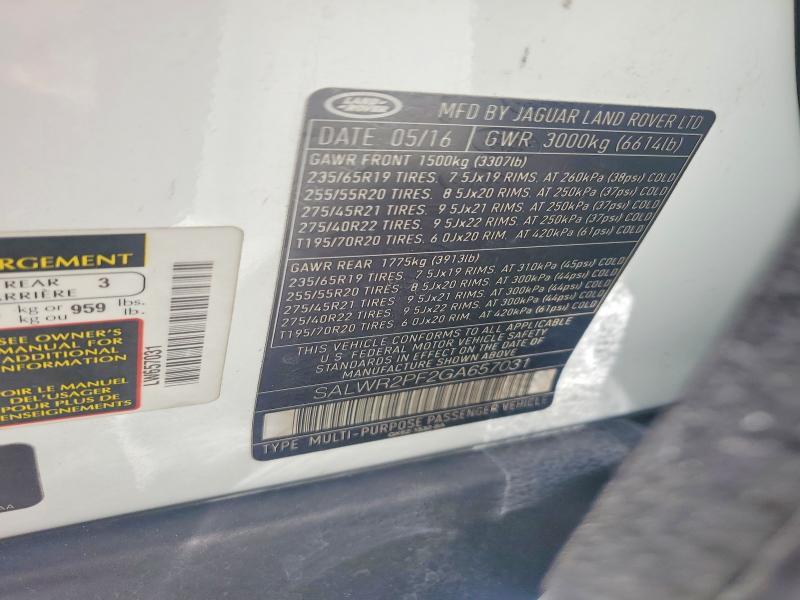 SALWR2PF2GA657031 2016 Land Rover Range Rover photo no. 12