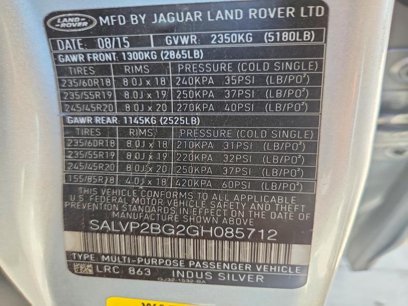 SALVP2BG2GH085712 2016 Land Rover Range Rover photo no. 14