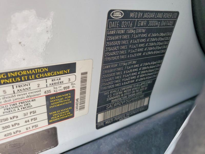 SALWR2VF5GA649346 2016 Land Rover Range Rover photo no. 13
