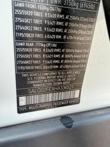 SALGS2FEXHA336521 2017 Land Rover Range Rover photo no. 10