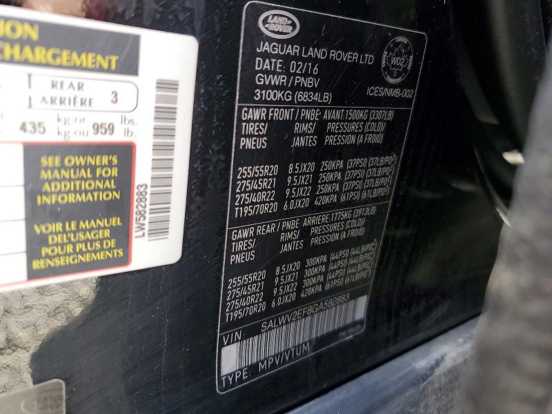 SALWV2EF8GA582883 2016 Land Rover Range Rover photo no. 14