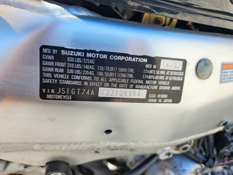 JS1GT74AX22108984 2002 Suzuki GSX-R1000 photo no. 9