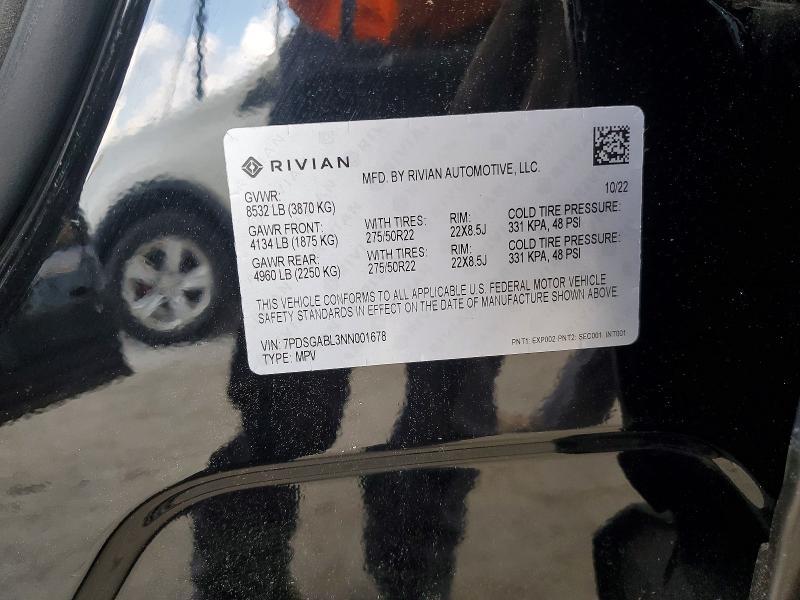 7PDSGABL3NN001678 2022 Rivian R1S photo no. 12