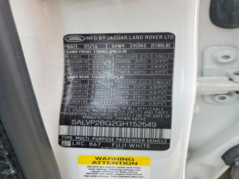 SALVP2BG2GH152549 2016 Land Rover Range Rover photo no. 13