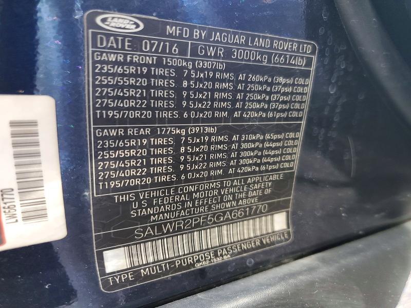SALWR2PF5GA661770 2016 Land Rover Range Rover photo no. 13