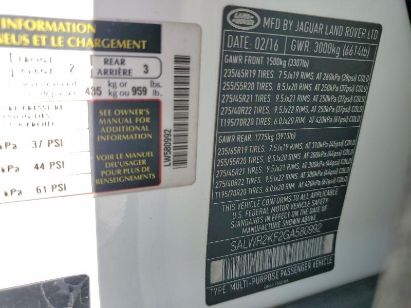 SALWR2KF2GA580992 2016 Land Rover Range Rover photo no. 13