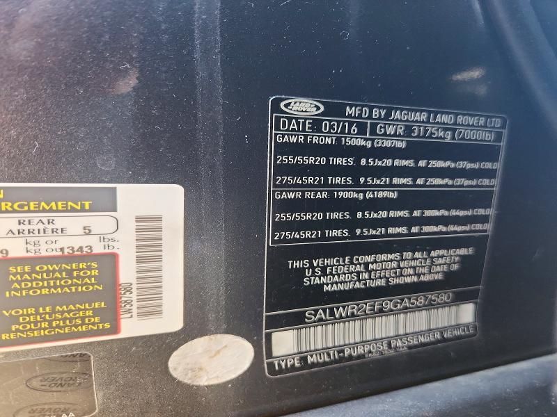 SALWR2EF9GA587580 2016 Land Rover Range Rover photo no. 13