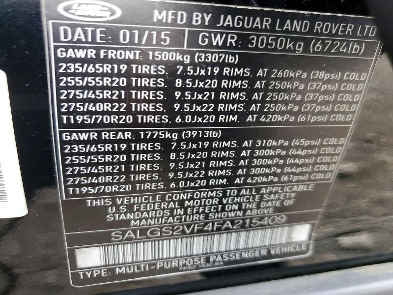 SALGS2VF4FA215409 2015 Land Rover Range Rover photo no. 12