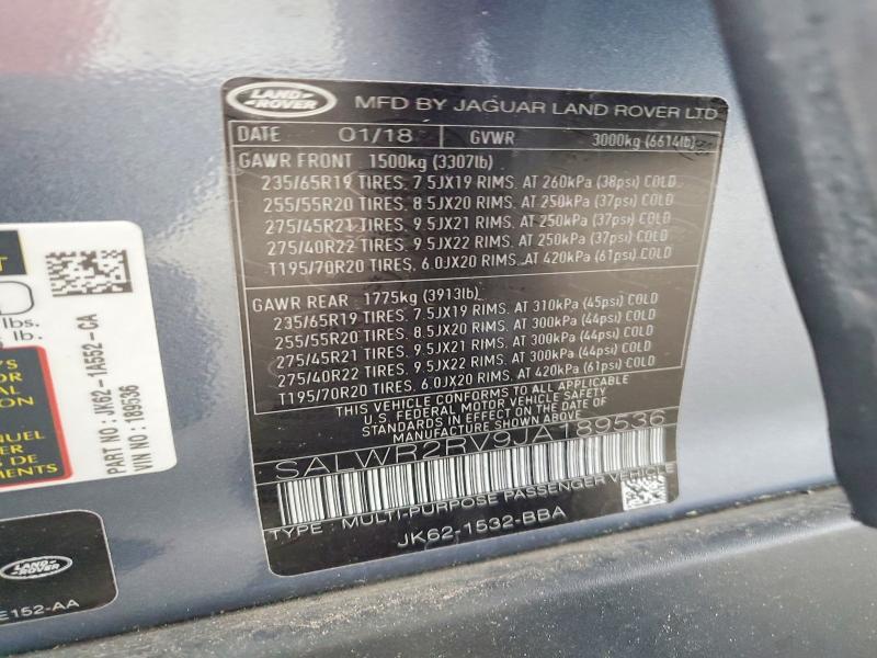 SALWR2RV9JA189536 2018 Land Rover Range Rover photo no. 12