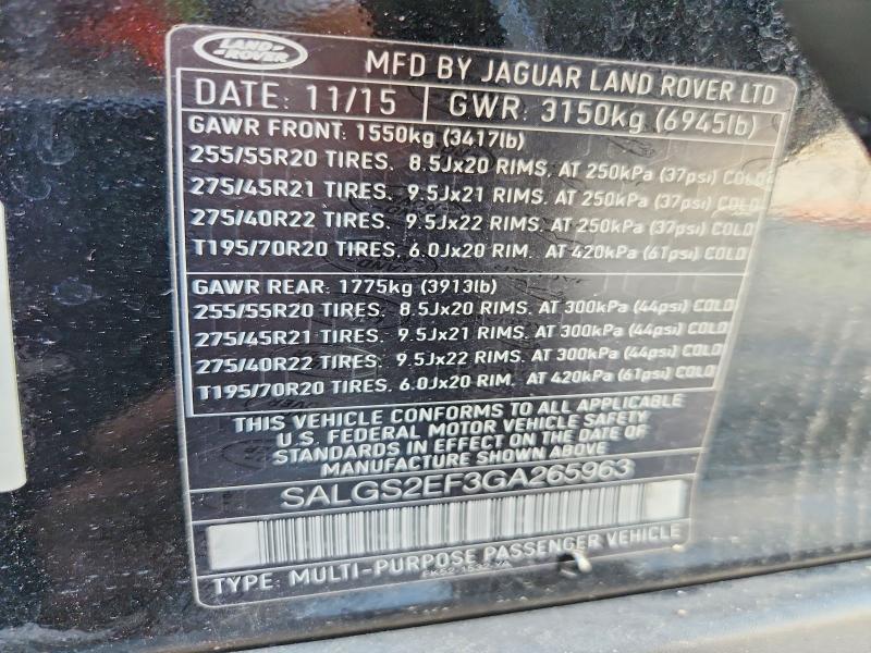 SALGS2EF3GA265963 2016 Land Rover Range Rover photo no. 14