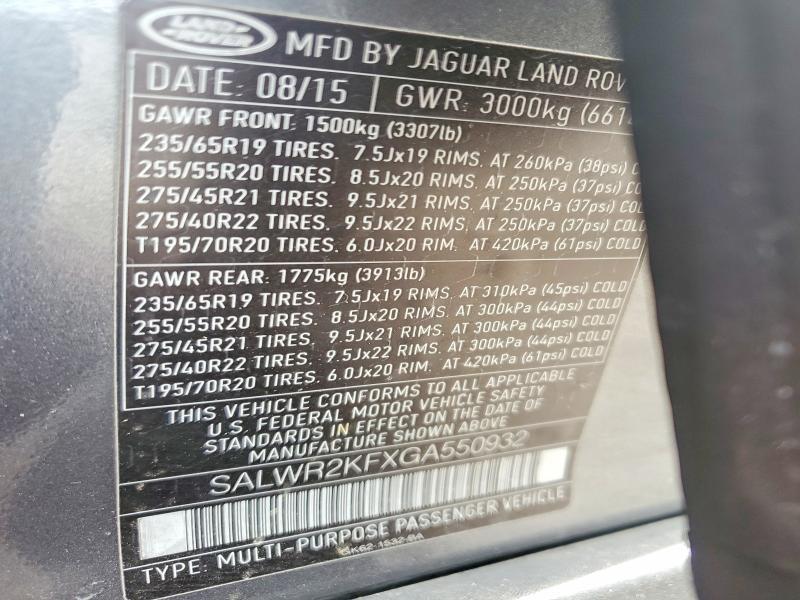 SALWR2KFXGA550932 2016 Land Rover Range Rover photo no. 13
