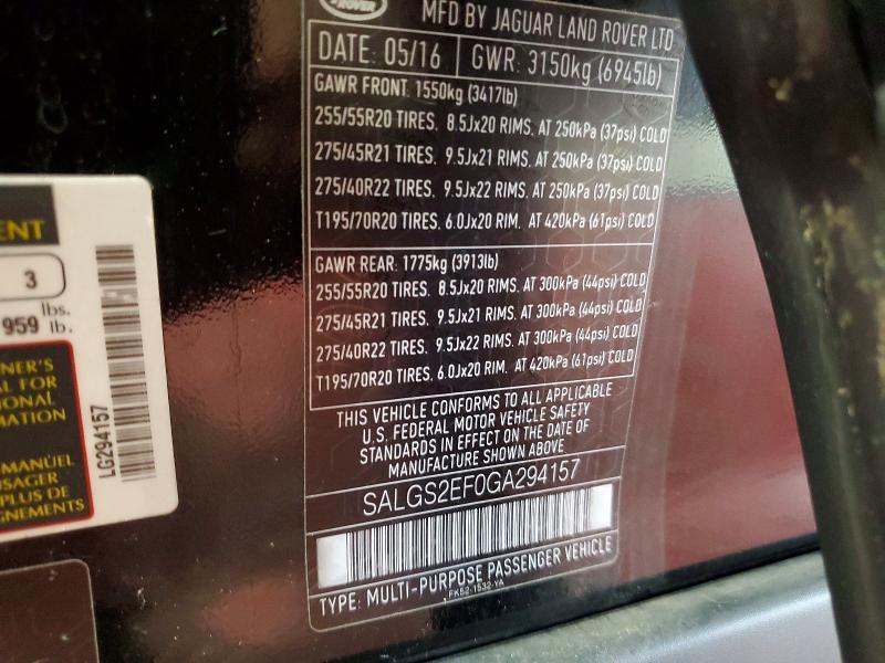 SALGS2EF0GA294157 2016 Land Rover Range Rover photo no. 13