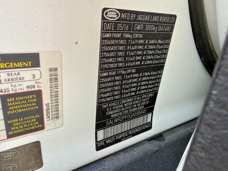 SALWR2PF0GA595645 2016 Land Rover Range Rover photo no. 10