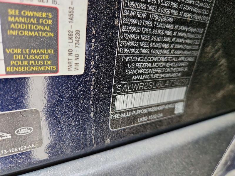 2020 Land Rover Range Rover — VIN SALWR2SU6LA734239, şəkil 13