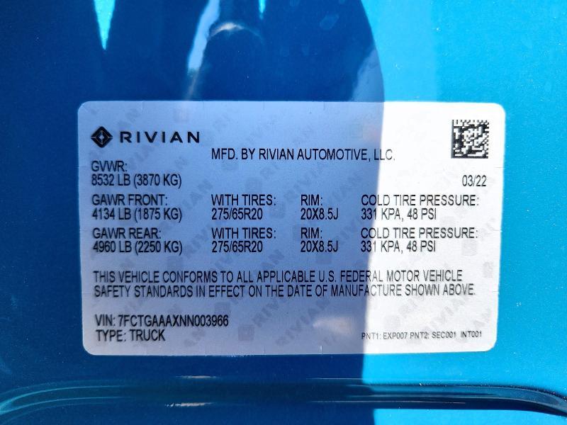 7FCTGAAAXNN003966 2022 Rivian R1T photo no. 12